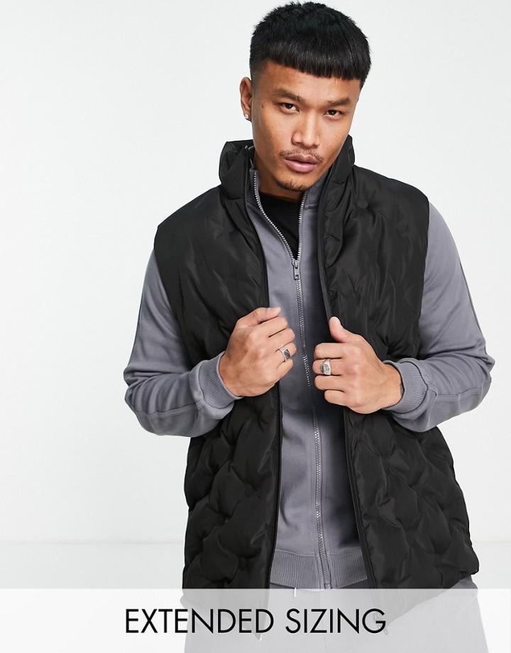 Asos Design Oversized Embossed Puffer Vest In Black