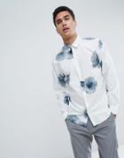 Selected Homme Shirt With Large Floral Print In Slim Fit - White