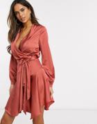 Club L Midi Satin Wrap Dress-orange