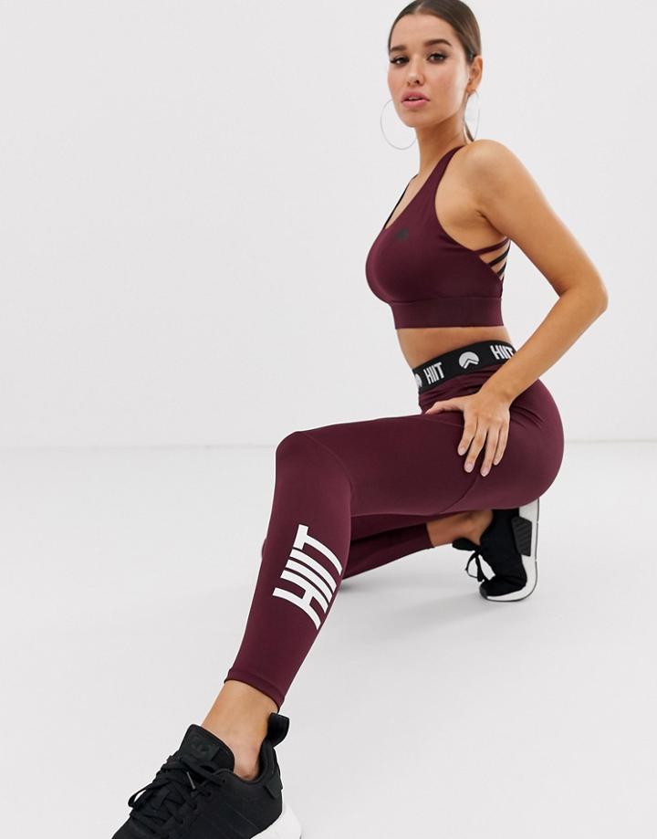 Hiit Logo Leggings In Burgundy - Purple