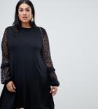 Asos Design Curve Shift Dress With Dobby Mesh Sleeves - Black