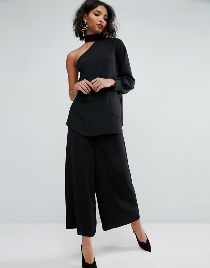 Asos Scarf Detail One Shoulder Top - Black