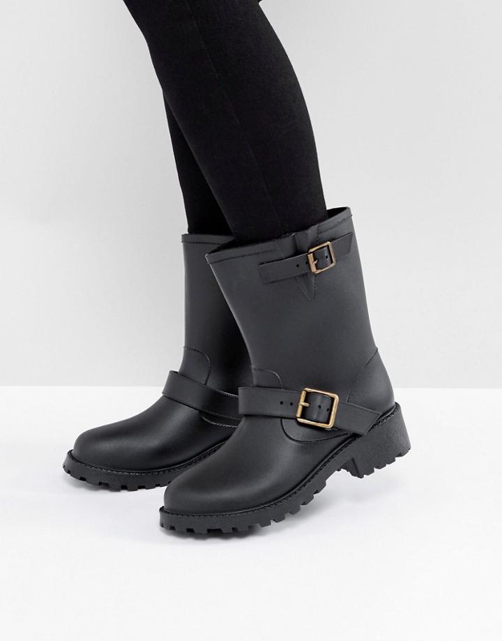 Juju Bonnie Biker Wellington Buckle Boot - Black