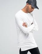 Asos Longline Long Sleeve T-shirt With Raw Edge Hem Detail - White