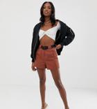 Missguided Tall Belted Utility Shorts In Rust - Brown