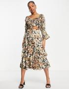 Outrageous Fortune Tiered Floral Midi Skirt - Part Of A Set-multi