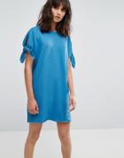 Weekday Jersey Dress With Tie Sleeves - Blue