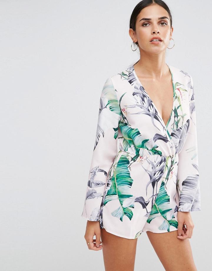 Oh My Love Wrap Romper With 3/4 Sleeve - Multi