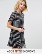 Asos Petite Mono Stripe Tea Dress - Black