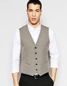 Selected Homme Skinny Houndstooth Vest With Stretch - Light Brown