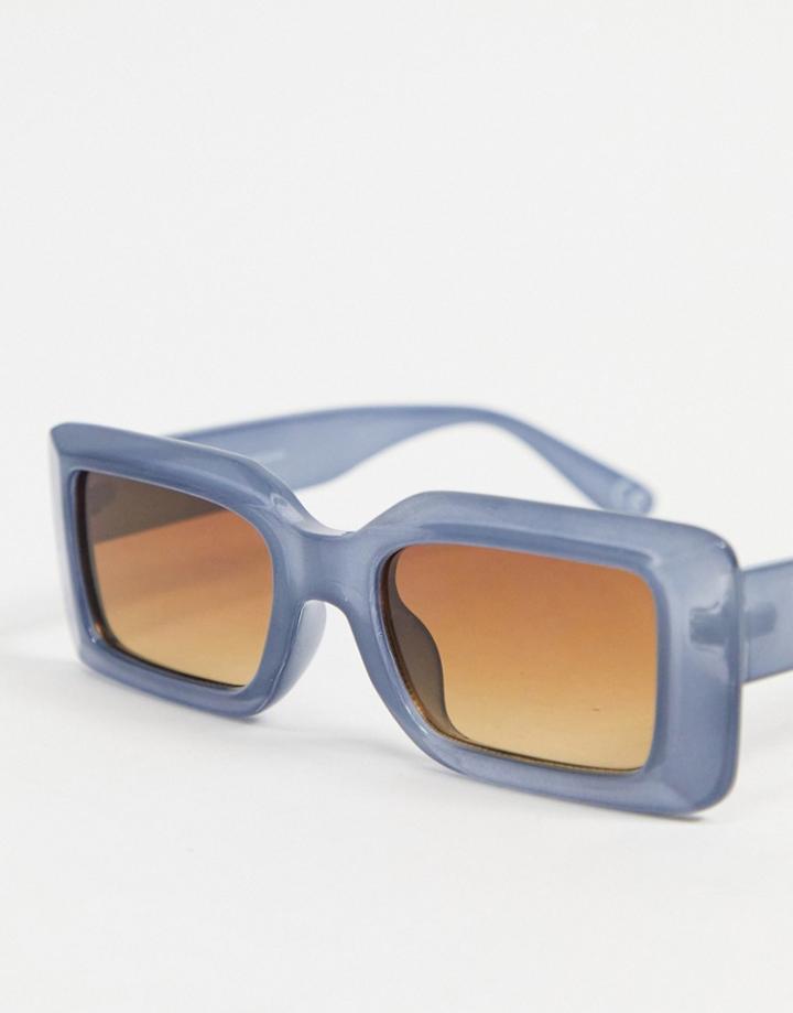 Asos Design Recycled Frame Mid Square Sunglasses With Bevel In Blue-blues