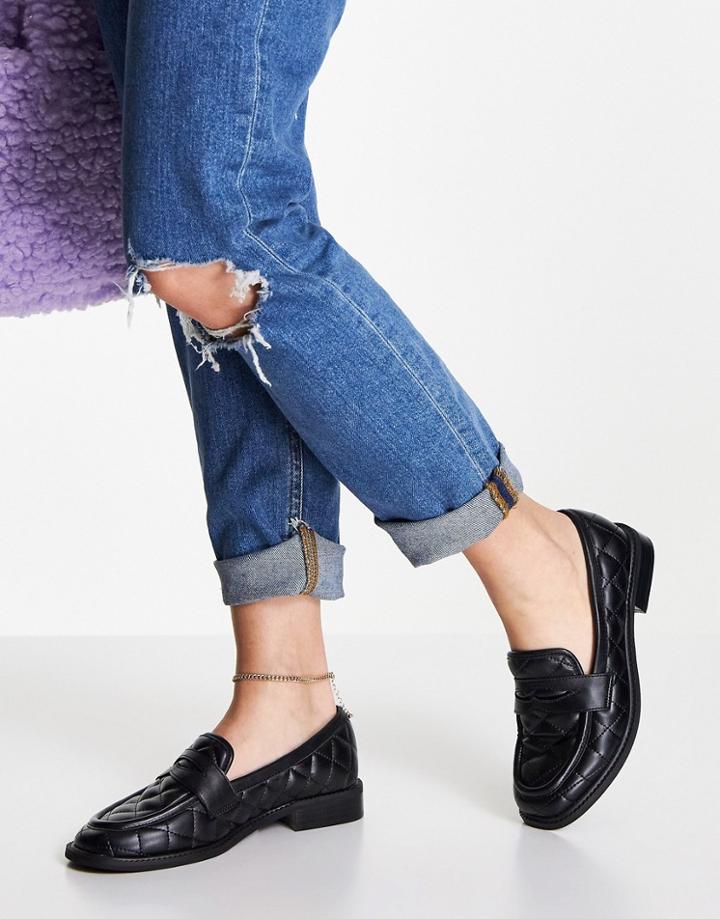 Asos Design Mighty Quilted Padded Flat Loafers In Black
