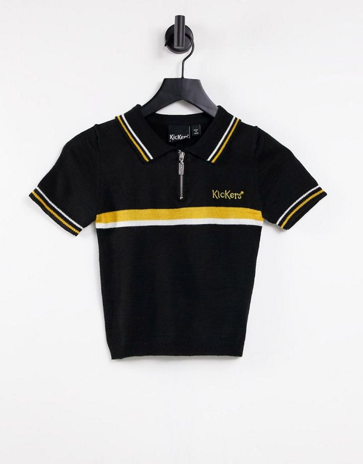 Kickers Shrunken Top With Contrast Stripe And Embroidered Logo-black