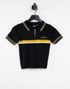 Kickers Shrunken Top With Contrast Stripe And Embroidered Logo-black