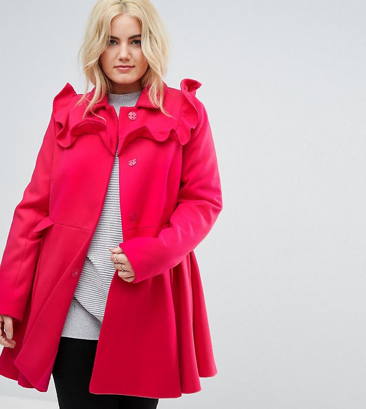 Asos Curve Skater Coat With Frills - Pink