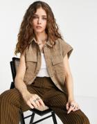 Vero Moda Short Sleeve Corduroy Shirt In Camel-neutral