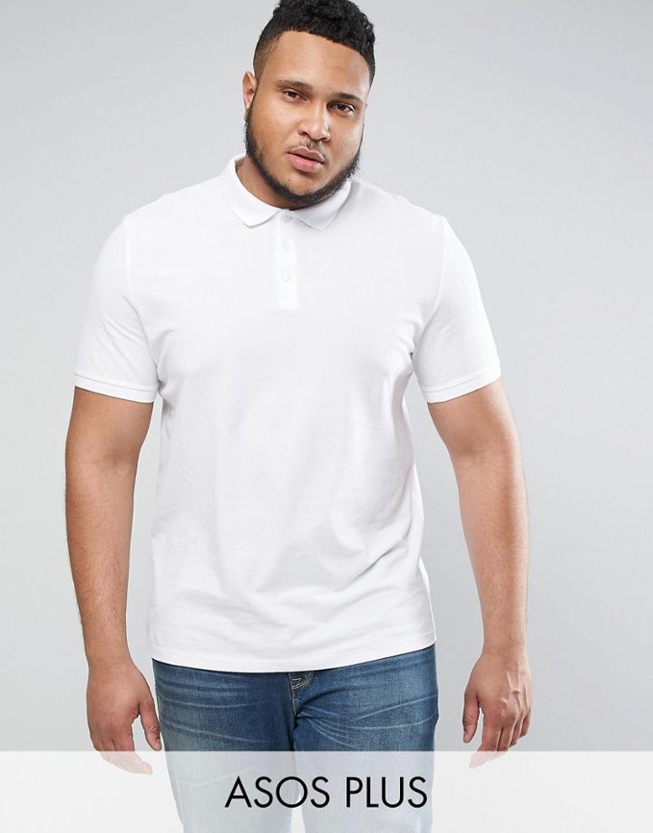 Asos Plus Pique Polo Shirt In White - White
