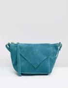 Asos Suede Cross Body Bag With V Flap - Green