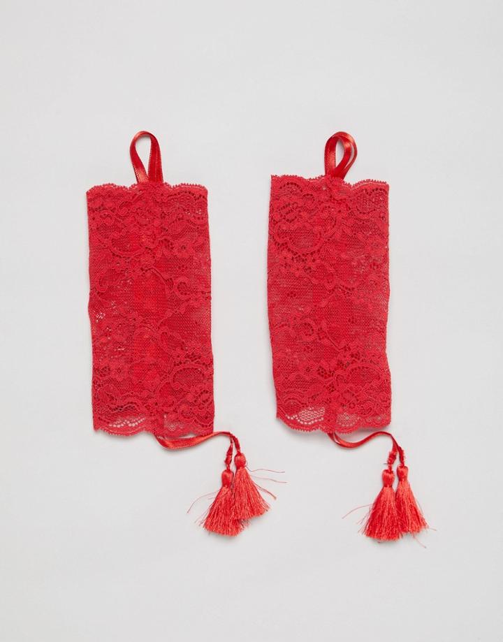 Asos Delicate Lace Cuff Tassle Details - Red