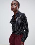 Finery Salterton Polka Dot Frill Shirt - Black