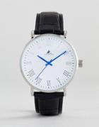 Asos Classic Watch With Faux Crocodile Strap And Contrast Blue Hands - Black