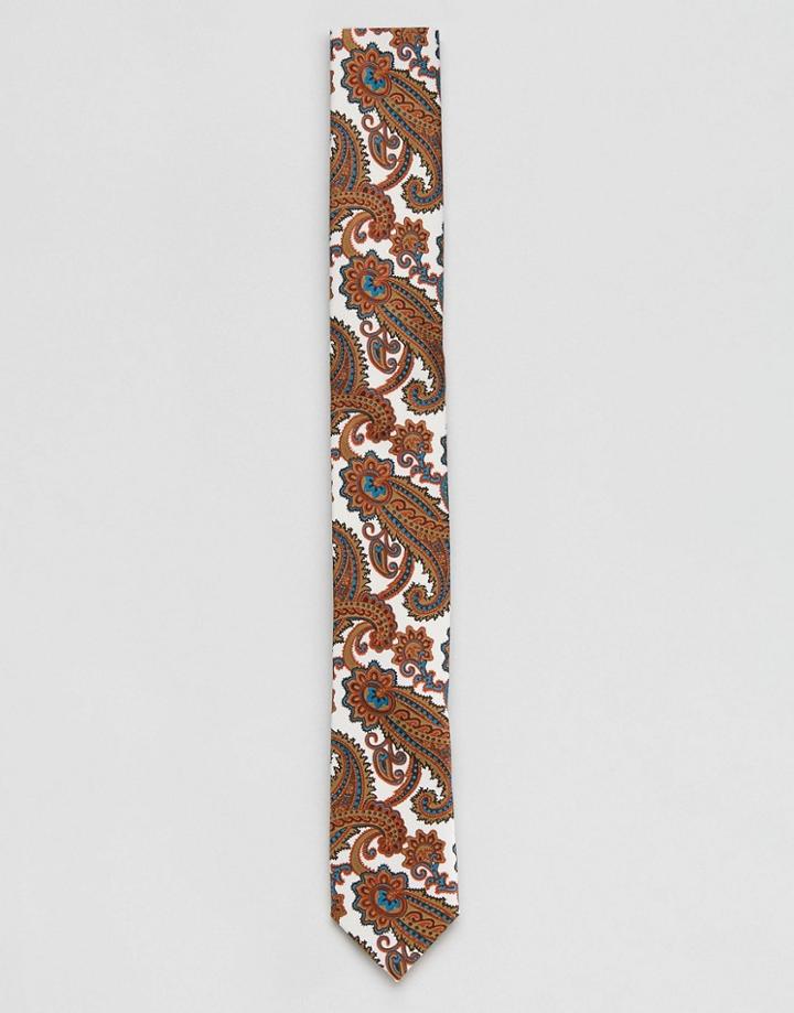 Asos Paisley Tie In Off White - White