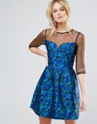 Little Mistress Jacquard Fit And Flare Mini Dress - Blue