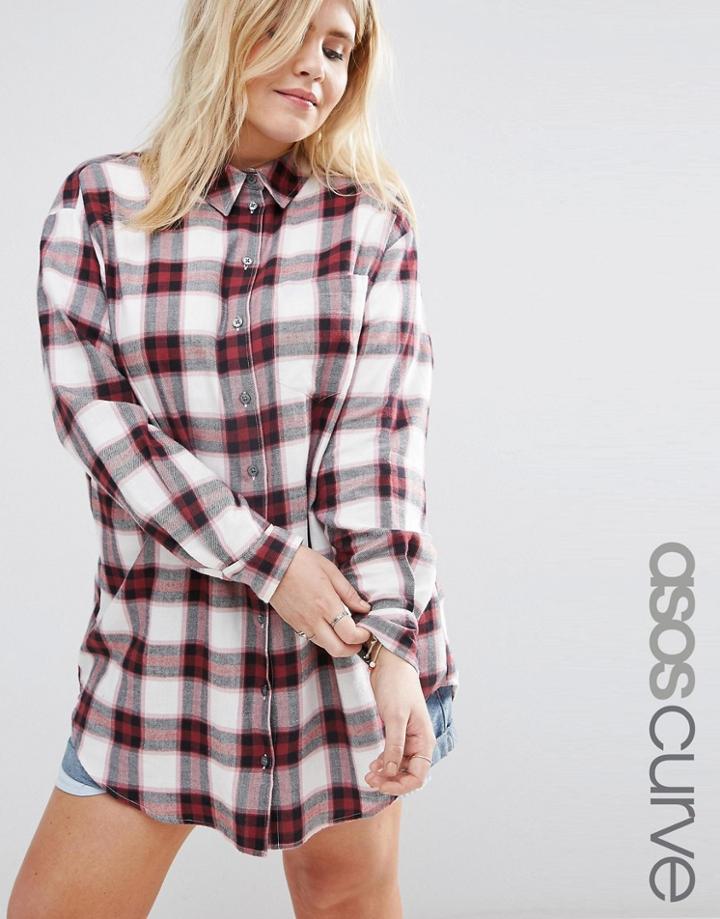 Asos Curve Boyfriend Shirt In Check - Multi