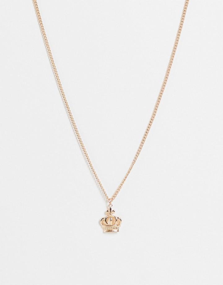 Asos Design Necklace With Ditsy Crown Pendant In Gold Tone