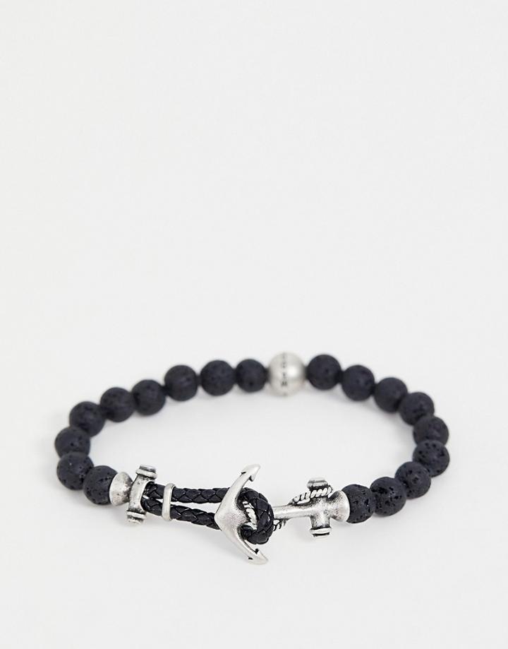 Steve Madden Mens Anchor Bracelet In Stainless Steel - Black