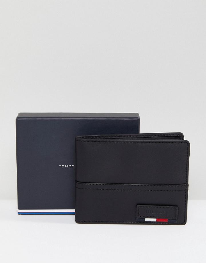 Tommy Hilfiger Icon Tab Leather Wallet Billfold In Black - Black