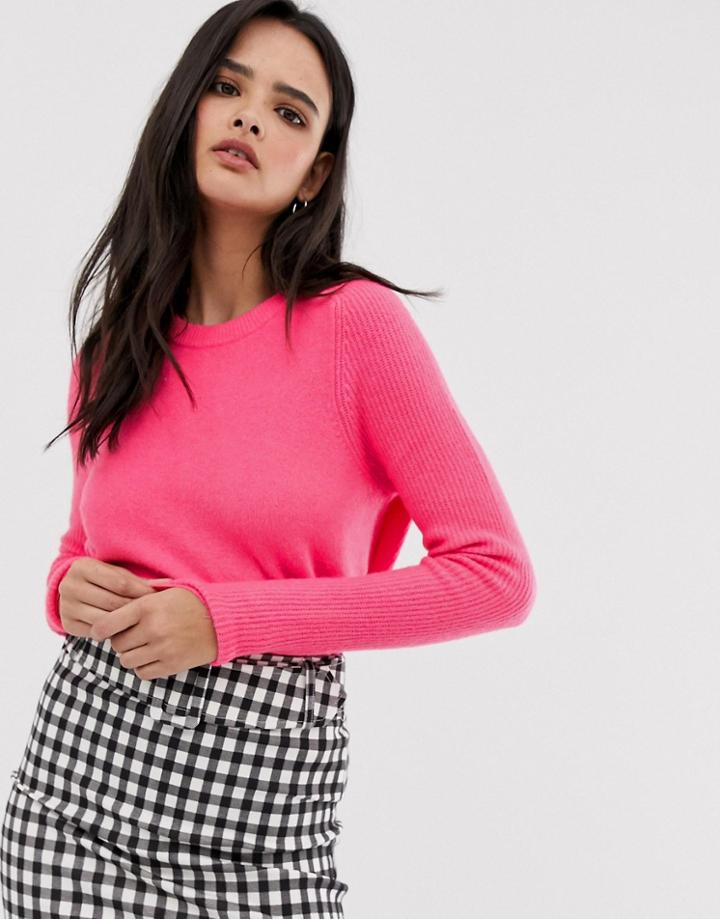 River Island Round Neck Sweater In Bright Pink