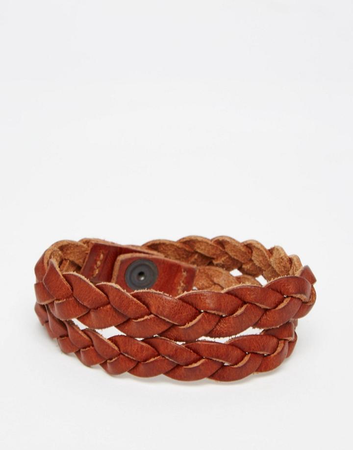 Jack & Jones Leather Braided Bracelet - Brown