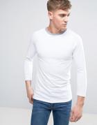 Asos Muscle Fit Raglan T-shirt With Contrast Neck Trim In White/gray Marl - White