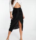 Asos Design Tall Midi Skirt With Drape Detail In Black