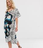 Influence Maternity Midi Wrap Dress In Floral Zebra Print Mix-black