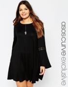 Asos Curve Bell Sleeve Swing Dress With Lace Insert Sleeve - Dusty Rose