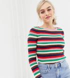 New Look Petite Rainbow Stripe Knitted Top - Multi
