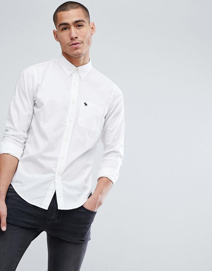 Abercrombie & Fitch Core Poplin Shirt Slim Fit Icon Logo In White - White