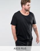 Asos Plus Longline T-shirt With Scoop Neck In Black - Black