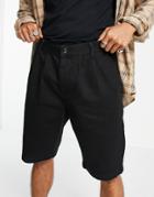 Topman Pleat Front Denim Shorts In Black
