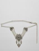 Retro Luxe London Statement Stone Drop Detail Belt - Antique Silver
