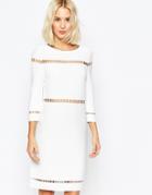 Asos A-line Dress In Structured Knit With Ladder Stitch Detail - White