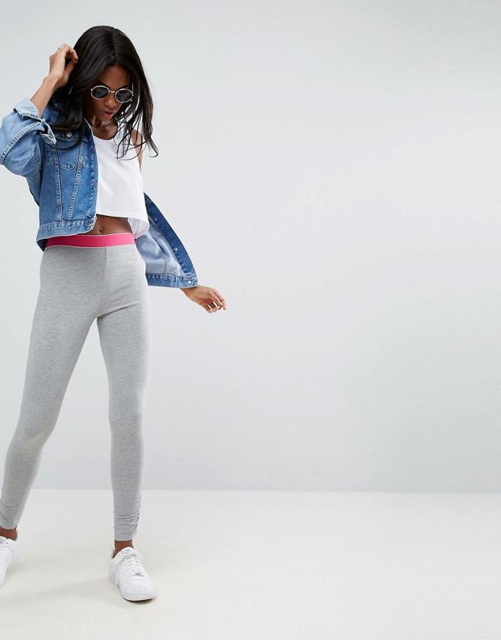 Asos Ruched Leggings With Tipped Waistband - Gray