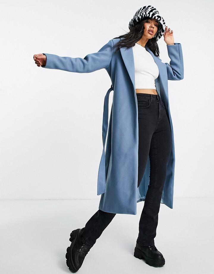 Naanaa Belted Coat In Blue-blues