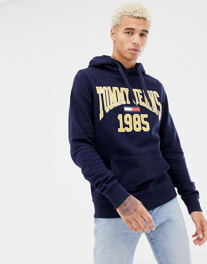 Tommy Jeans 1985 Logo Print Hoodie In Navy - Navy
