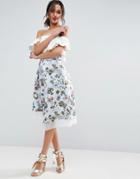 Asos Scuba Prom Skirt With Asymmetric Organza Trim In Print - Multi