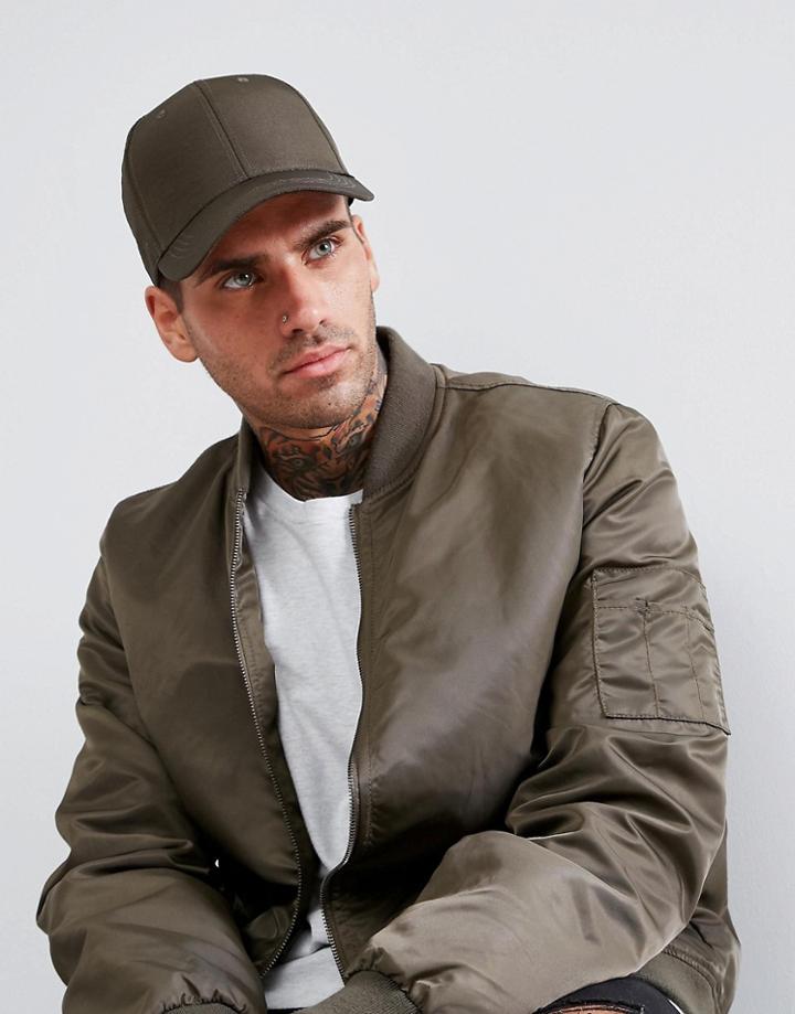Asos Baseball Cap In Khaki Nylon Textured Fabric - Green