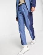 Vintage Supply Straight Leg Denim Jeans With Cut And Sew Wave Pattern - Part Of A Set-blue