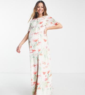 Hope & Ivy Maternity Greta Floral Print Maxi Dress In Pink